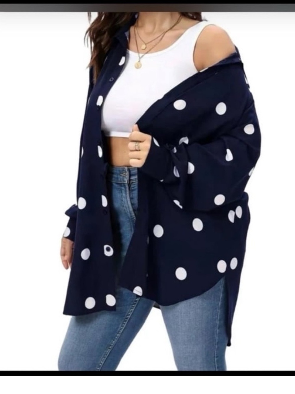 Zara Navy and White Polka Dot Oversized Cardigan